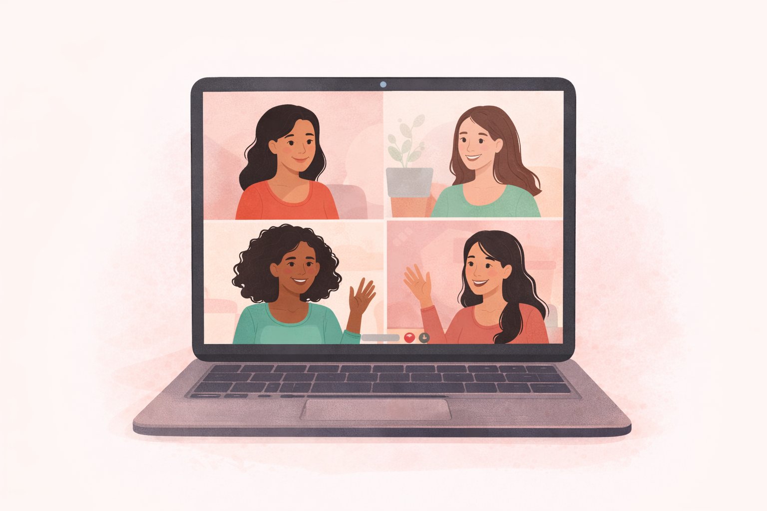 Women in a Femease Circle session, connecting over video